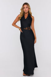 The Night Edition Halter Satin Maxi Dress Black